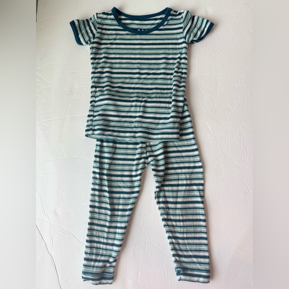 Kickee Pants Blue Striped Short Sleeve Bamboo Pajama Set 6-12 months